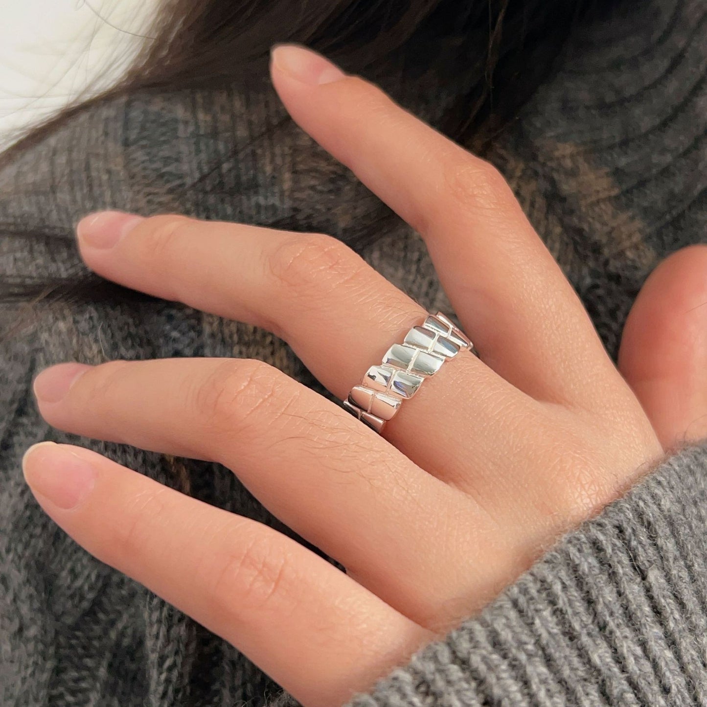 C3廠 韓國韓版岩紋幾何可調節S925純銀戒指批發 折扣@洽客服 25.03.W2「HJZ028-1」