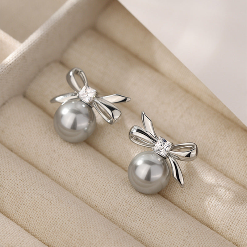 A2廠 韓國韓版 鋯石圓形蝴蝶結珍珠耳環批發 折扣@洽客服 26.03.W2「HE30873」