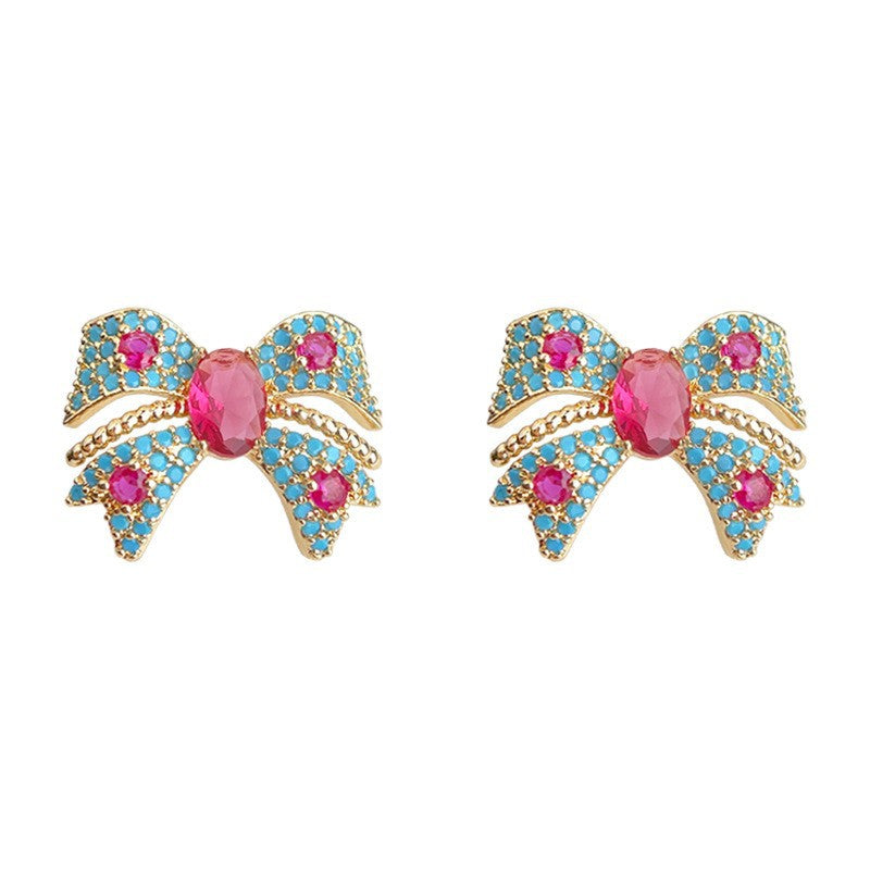 A廠 韓系復古彩寶蝴蝶結銀針耳環批發 折扣@洽客服 26.09.W1「6234」