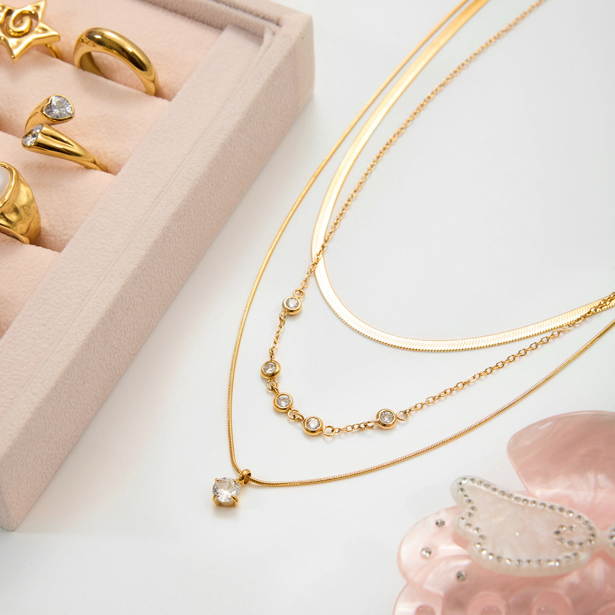 B廠 歐美款 VIOLET 鈦鋼鍍18K金 3層項鍊 批發 折扣@洽客服 25.11.W2 「JDN0308010」