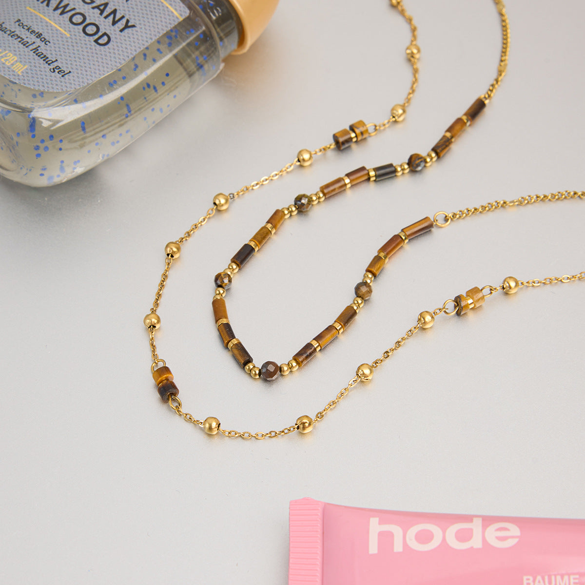 B廠 歐美款 復古虎眼石 鈦鋼鍍18K金項鍊 批發 折扣@洽客服 25.10.W5「JDN0307009」