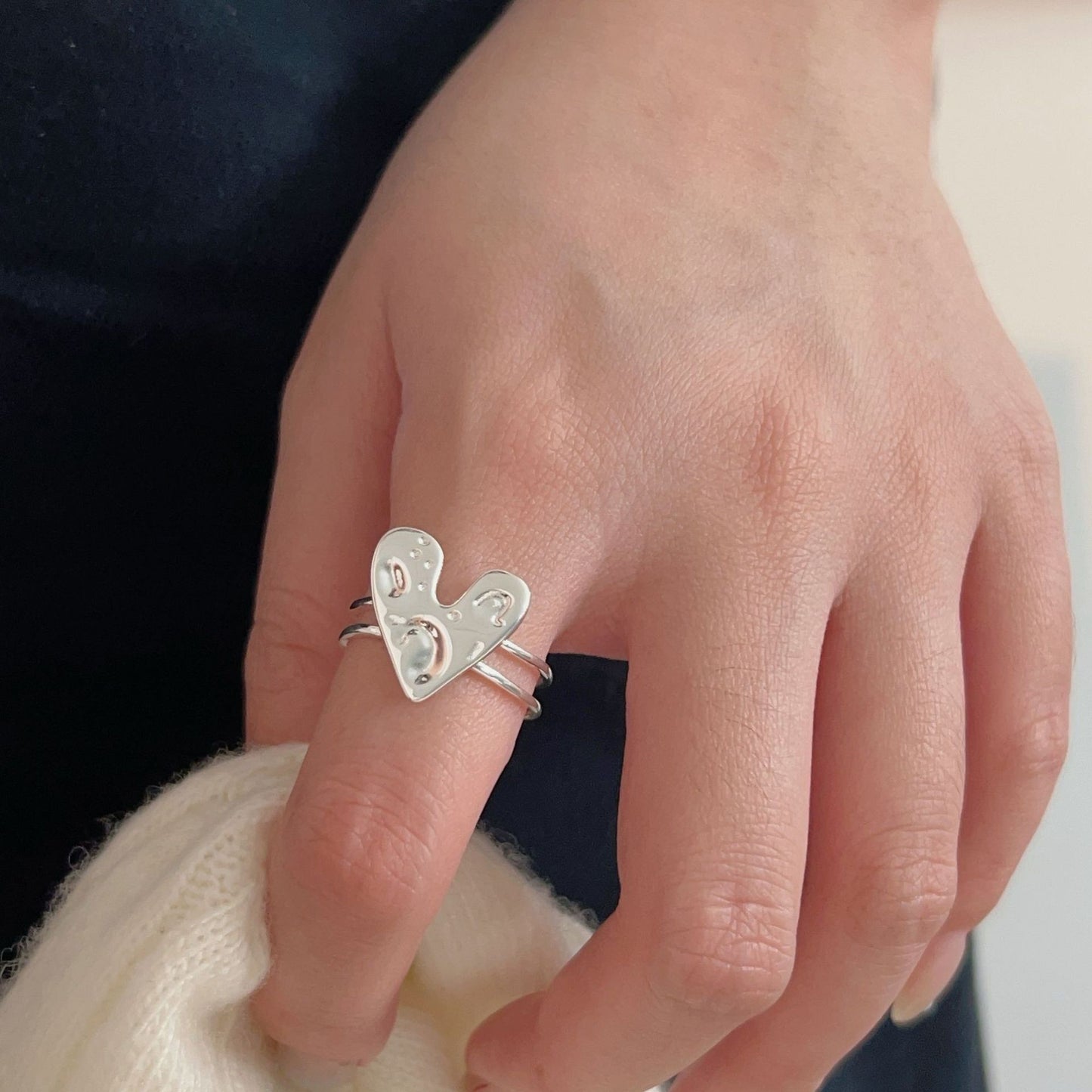 C3廠 韓國韓版錘紋愛心S925純銀戒指 批發 折扣@洽客服 25.10.W5「hjz426」