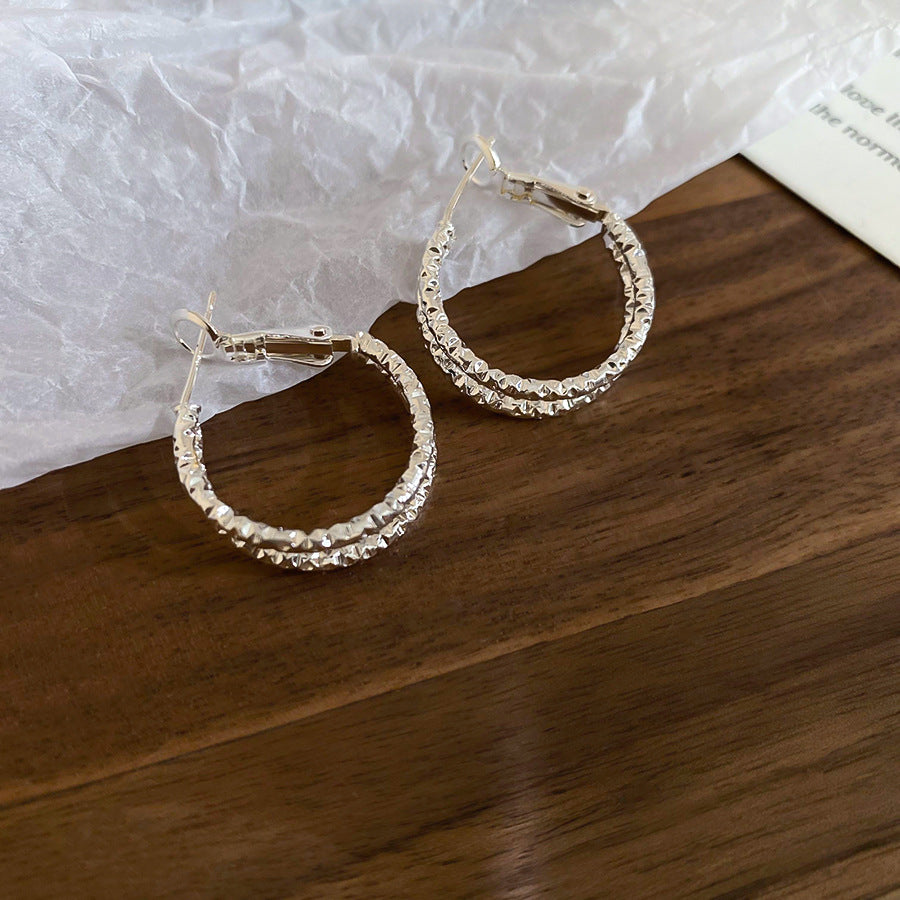 A2廠 韓國韓版褶皺雙層銀針耳環 批發 折扣@洽客服 25.10.W3「HE28775」