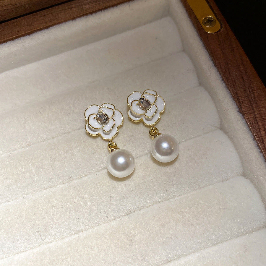 A2廠 韓國韓版 滴油花朵珍珠吊墜耳環批發 折扣@洽客服 26.03.W2「HE30627」