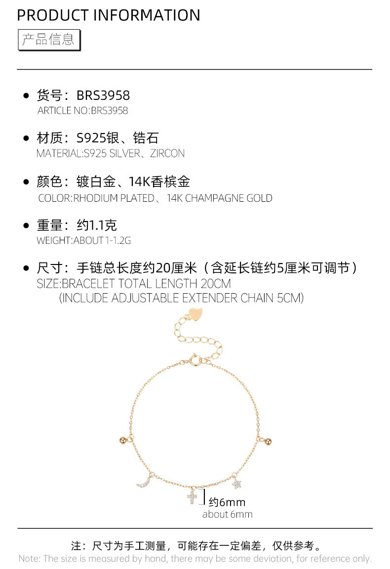 C廠 韓系 星月十字S925純銀手鍊批發 折扣@洽客服 26.06.W3「BRS3958」