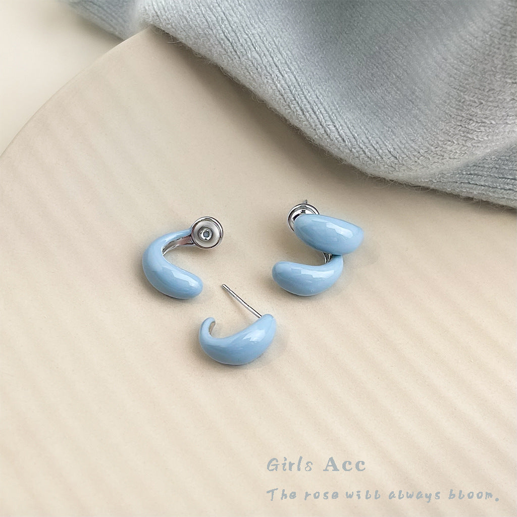 A廠 日韓系「奶藍糖豆」滴油銀針耳環 批發 折扣@洽客服 25.07.W1「6002」