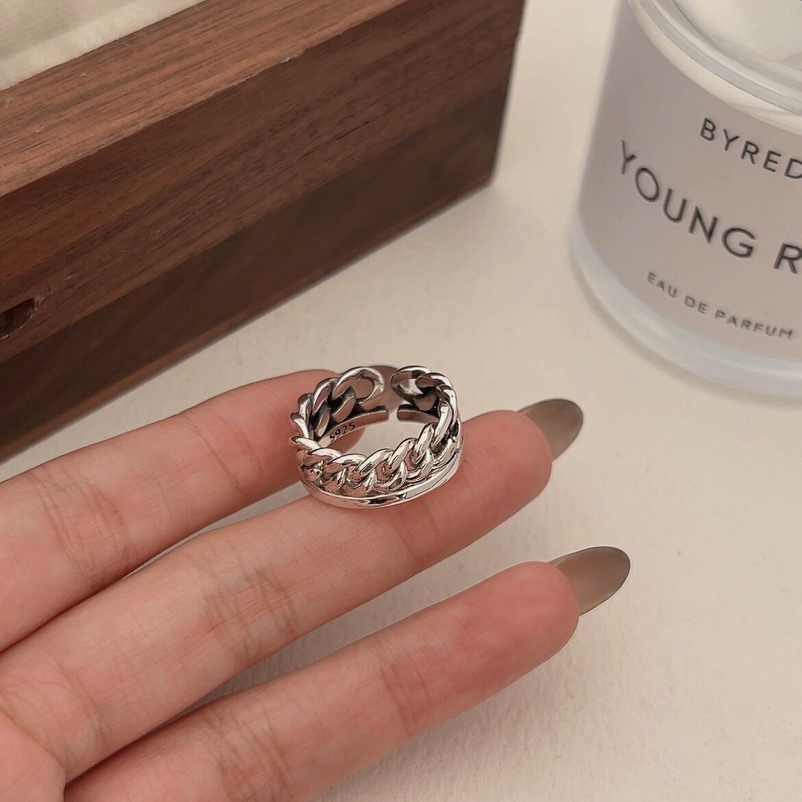 C3廠 韓國韓版鏈條開口S925純銀戒指 批發 折扣@洽客服 25.12.W2「HJZ107」