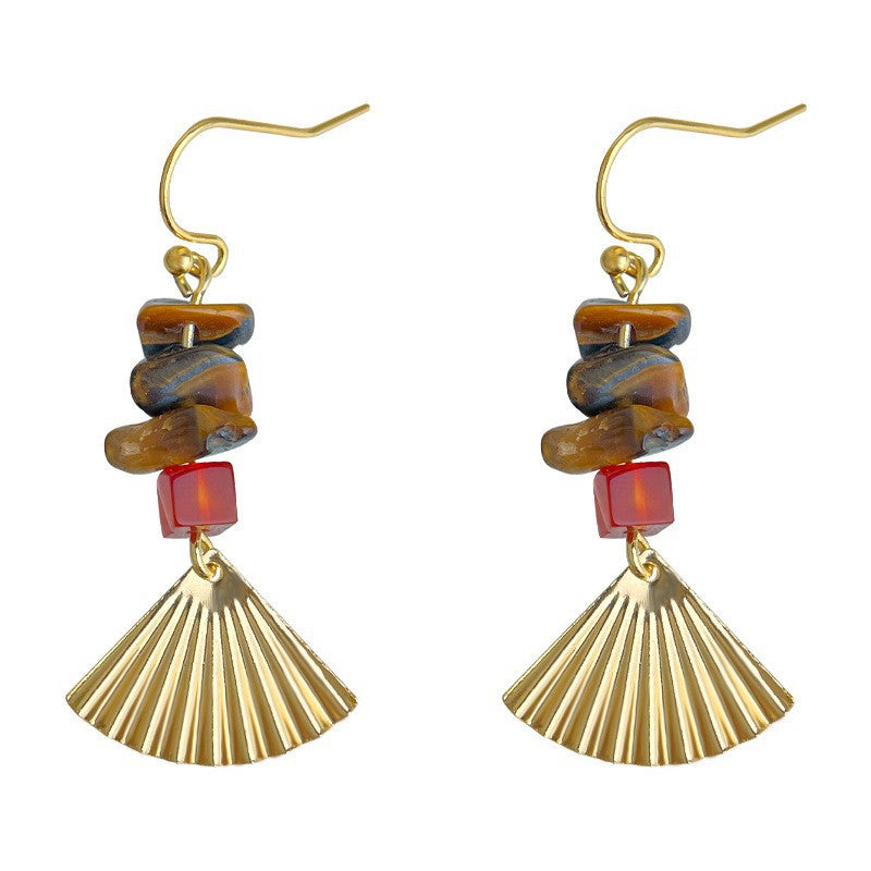 A廠 韓系款手作扇形流蘇虎眼石銀針銀針耳環 批發 折扣@洽客服 25.12.W2「6862」