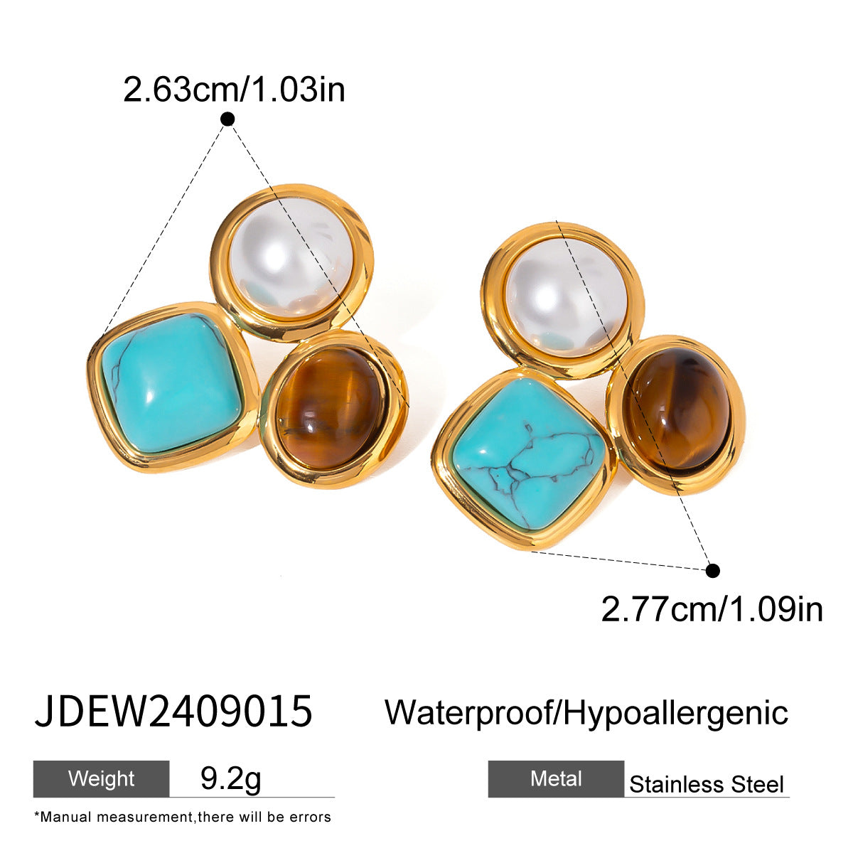 B廠 歐美款 ANDRIANA 天然石鈦鋼鍍18K金戒指&耳環「JDEW2409015+JDRW2409007」24.12.W1 批發折扣@洽客服