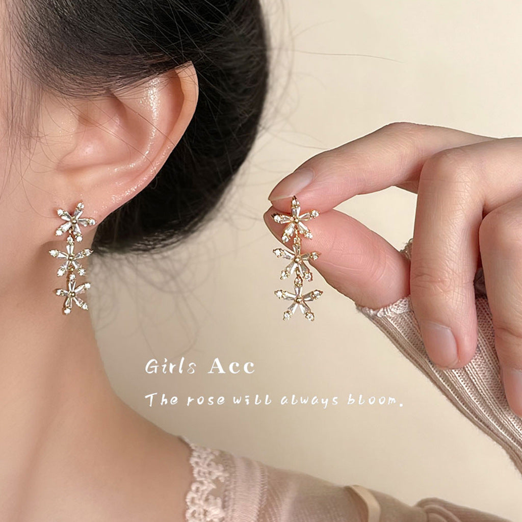 A廠 韓系鋯石花朵流蘇銀針耳環 批發 折扣@洽客服 25.05.W4「5698」