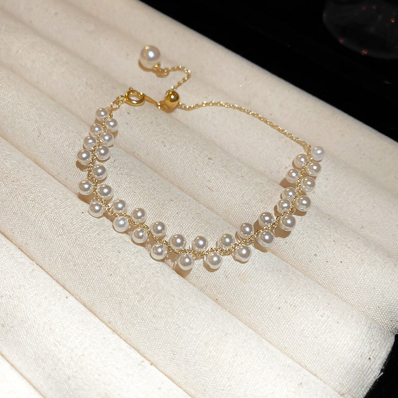 A2廠 韓國韓版雙排珍珠編織手鍊 批發 折扣@洽客服 25.04.W3「HB3611」