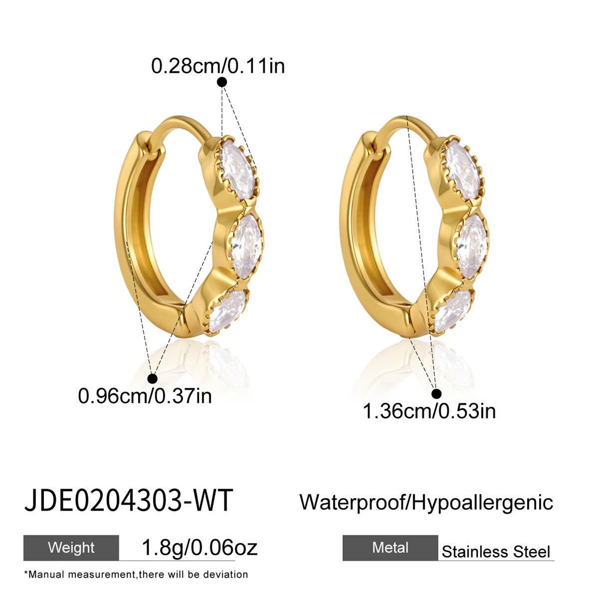B廠 歐美款 ABIGAIL 鋯石鈦鋼鍍18K金耳環 26.06.W1「JDE0204303」