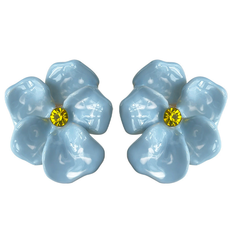 A廠 韓系藍色暈染滴油花朵銀針耳環 批發 折扣@洽客服 25.04.W1「4303」