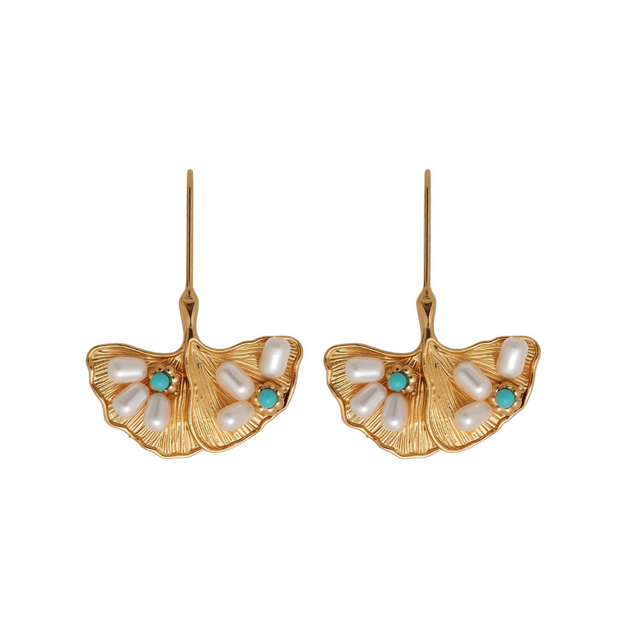 A2廠 韓國韓版復古銀杏葉珍珠銀針耳環 批發 折扣@洽客服 26.03.W1「HE30709」