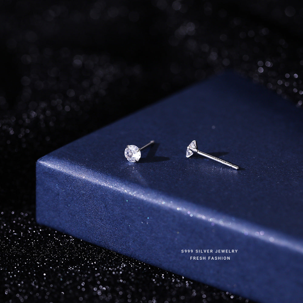 C廠 韓國韓版養耳洞四爪鋯石 S999足銀耳環 批發 折扣@洽客服 26.03.W1「E007」