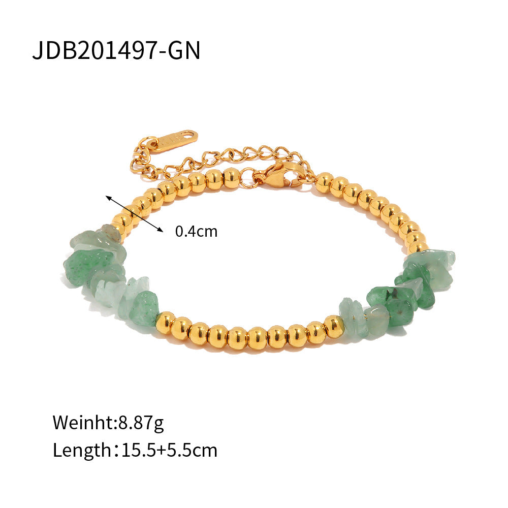 B廠 歐美款天然石鈦鋼鍍18K金手鍊「JDB201497」24.10.W3 批發折扣@洽客服