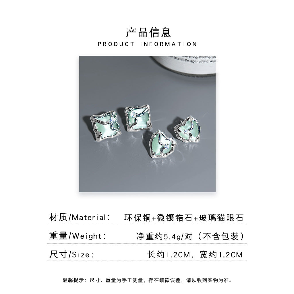 A廠 日韓款 薄荷曼波綠愛心鋯石銀針耳環批發 折扣@洽客服 26.06.W3「2537 2538」