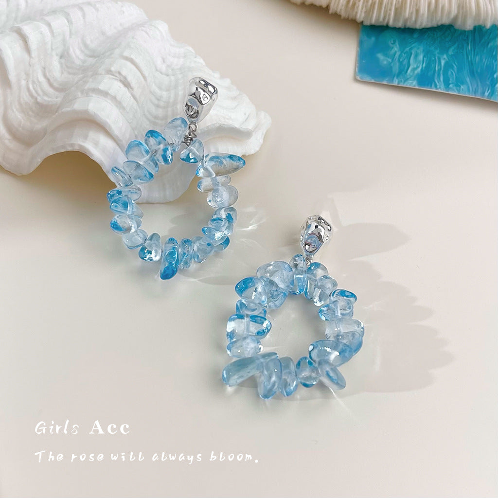 A廠 韓系藍色玻璃水晶銀針耳環 批發 折扣@洽客服 25.07.W3「5896」
