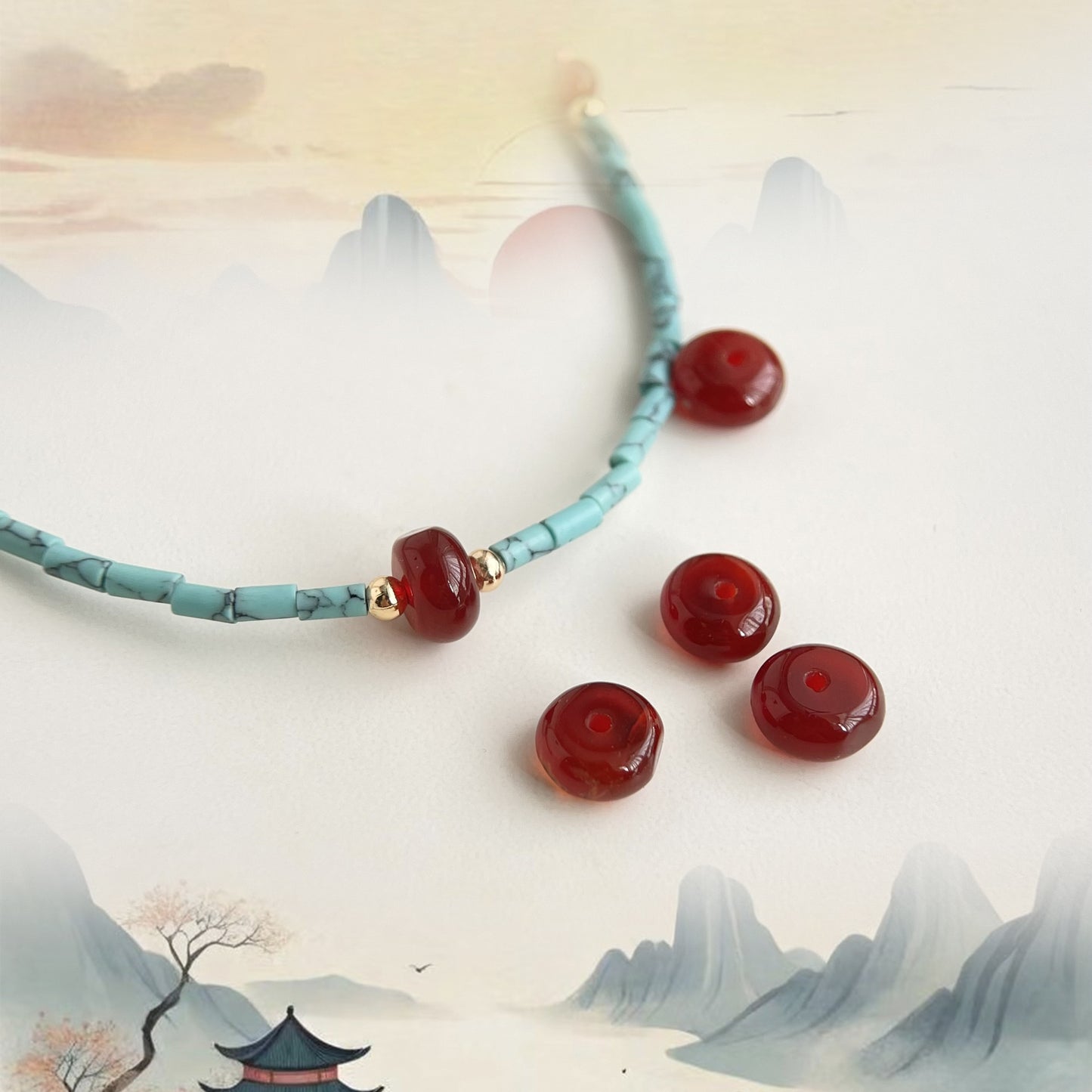 A廠 韓系故宮版仿古紅瑪瑙項鍊「4673」25.01.W3 批發折扣@洽客服