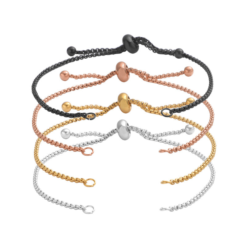现货胶珠手链 bolo bracelet不锈钢珍珠链手链可调节DIY个性手链