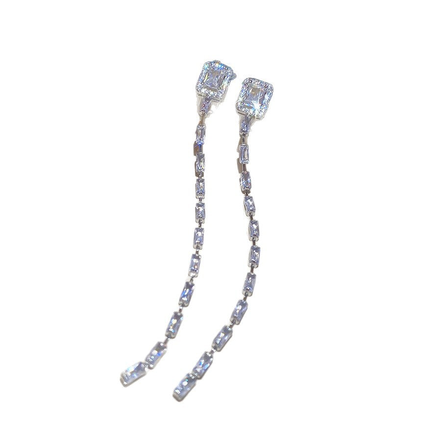 A2廠 日韓款鋯石方形流蘇銀針耳環 批發 折扣@洽客服 25.11.W4「HE28998」