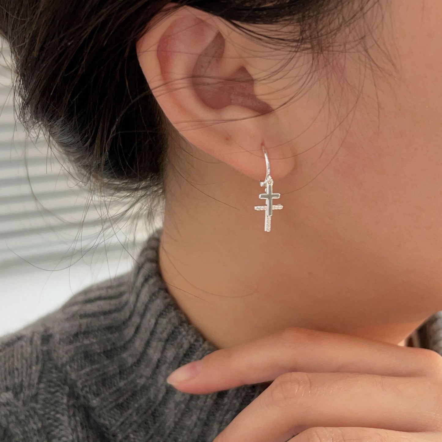 C3廠 韓國韓版S925純銀|雙層十字架耳環 批發 折扣@洽客服 26.02.W3「ES197」