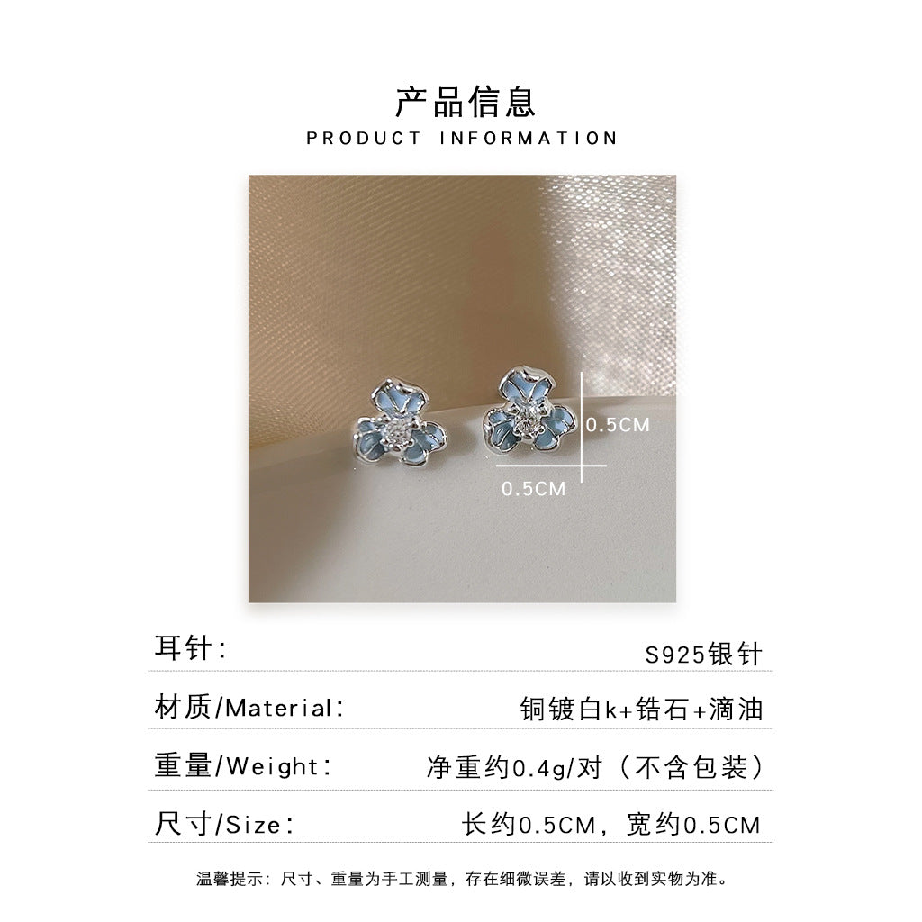 A廠 日韓款藍色滴油鳶尾花銀針耳環批發 折扣@洽客服 26.09.W2「6453」