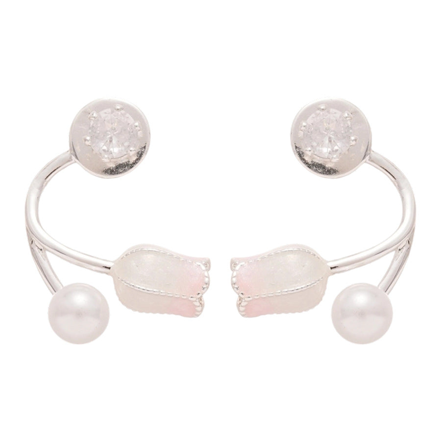 A2廠 韓國韓版鋯石滴油鬱金香珍珠銀針耳環 批發 折扣@洽客服 25.05.W2「HE25957」