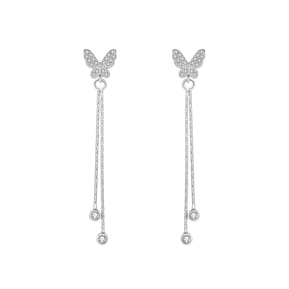 C廠 韓國韓版長流蘇蝴蝶S925純銀耳環 批發 折扣@洽客服 25.12.W3「E5879」