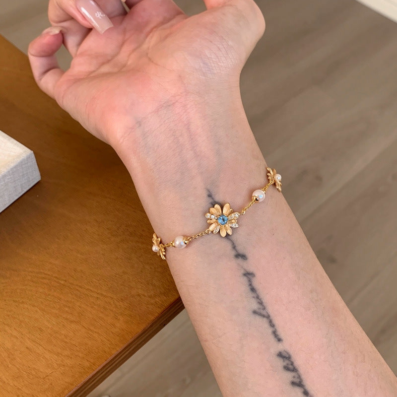 A2廠 韓國韓版雛菊珍珠銅電鍍18K真金手鍊批發 折扣@洽客服 26.03.W4「HB5325」