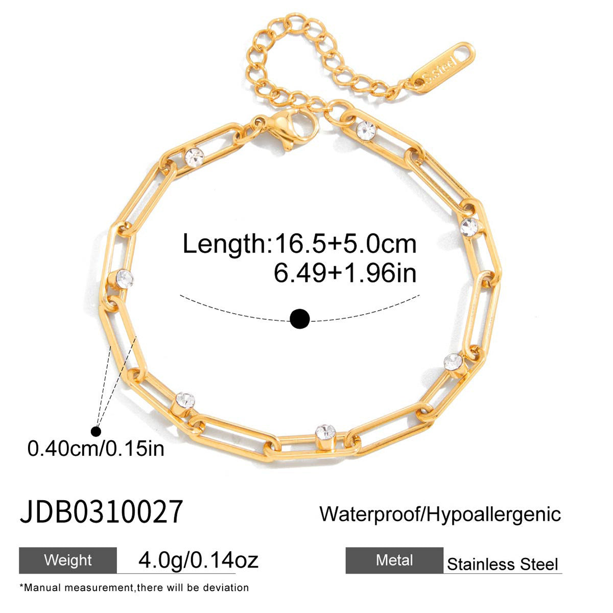 B廠 鈦鋼鍍18K金|歐美圓形白色鋯石手鍊 批發 折扣@洽客服 26.01.W4「JDB0310026,JDB0310027」