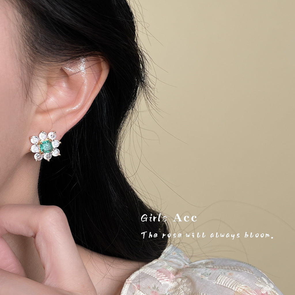 A廠 韓系湖水藍冰花鋯石花朵銀針耳環 批發 折扣@洽客服 25.06.W2「6043」