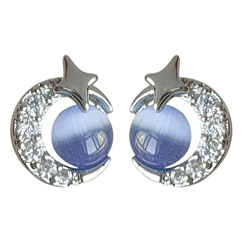 A廠 韓系藍星球貓眼石環保銅銀針耳環批發 折扣@洽客服 26.03.10「2401」