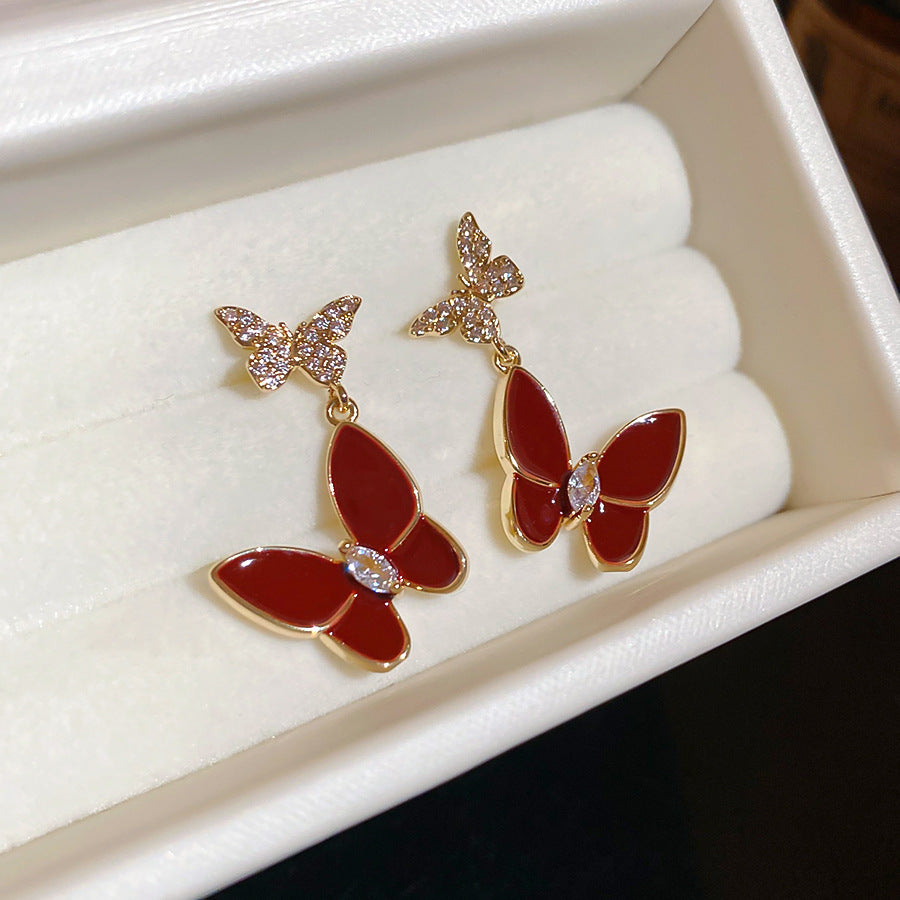 A2廠 黃銅|韓國韓版鋯石滴油蝴蝶銀針耳環 批發 折扣@洽客服 26.01.W4「HE30265」