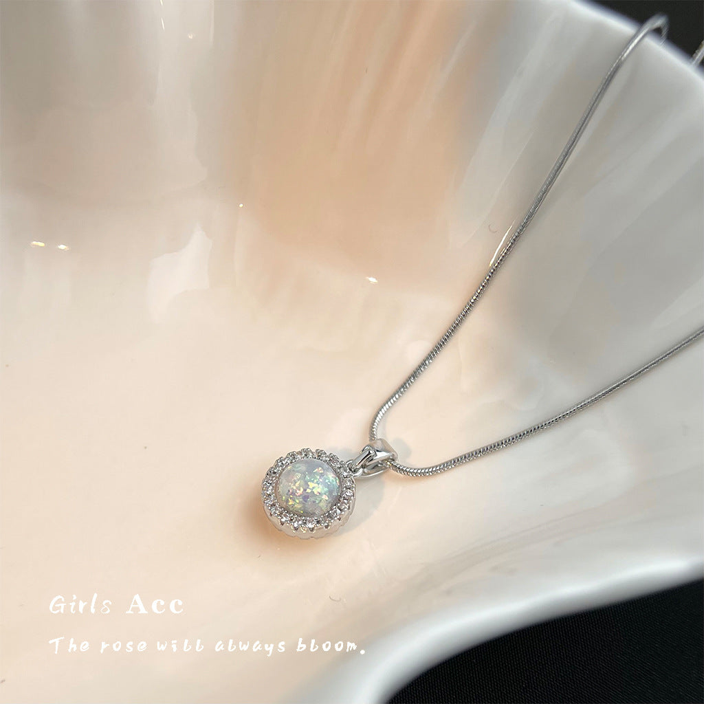 A廠 日韓合成歐泊圓形銅鍍白金項鍊 批發 折扣@洽客服 25.05.W2「5651-5652」