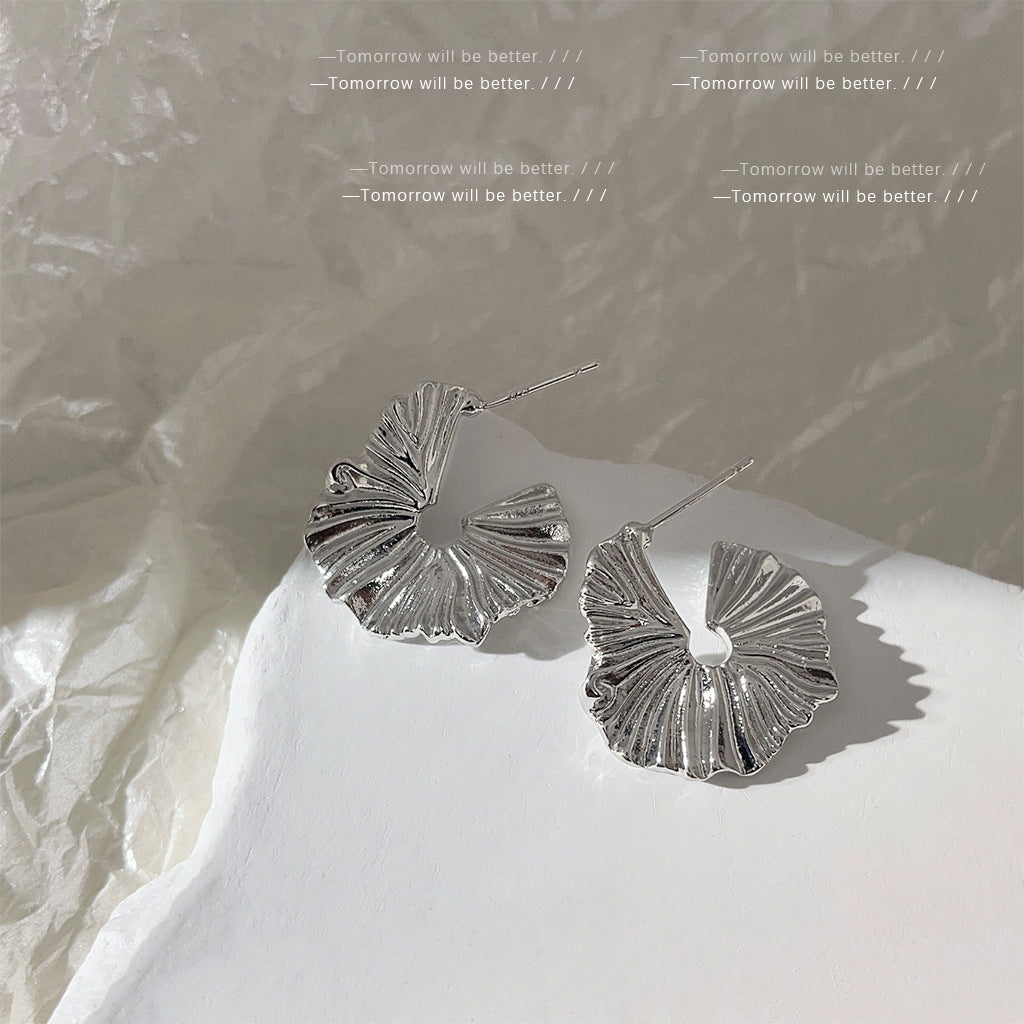 A廠 韓系幾何扇形褶皺銀針耳環 批發 折扣@洽客服 25.02.W1「3310 3311」