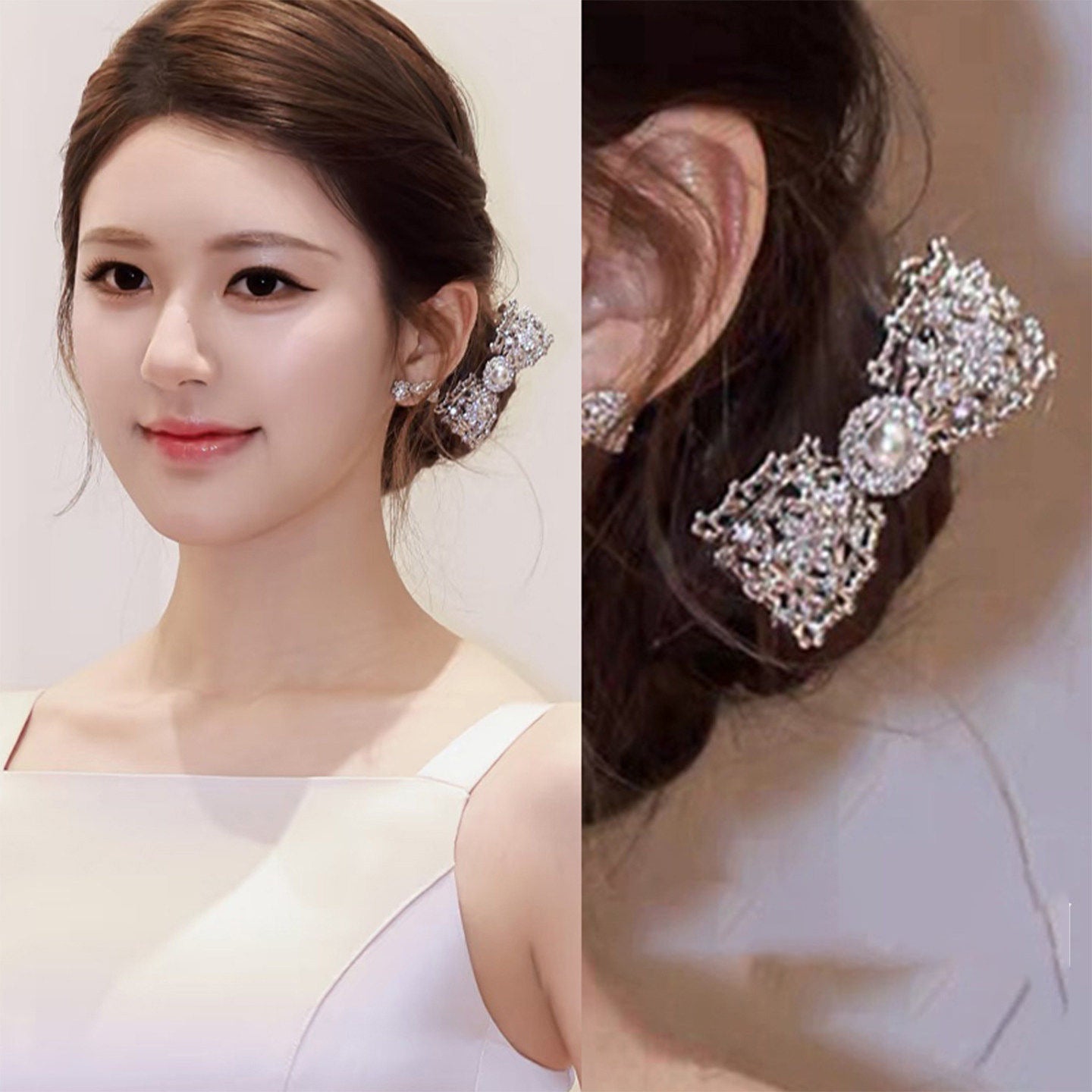 A2廠 韓國韓版鑲鑽鏤空蝴蝶結珍珠銀針耳環 &髮夾 批發 折扣@洽客服 26.02.W3「HE30451HH9523」