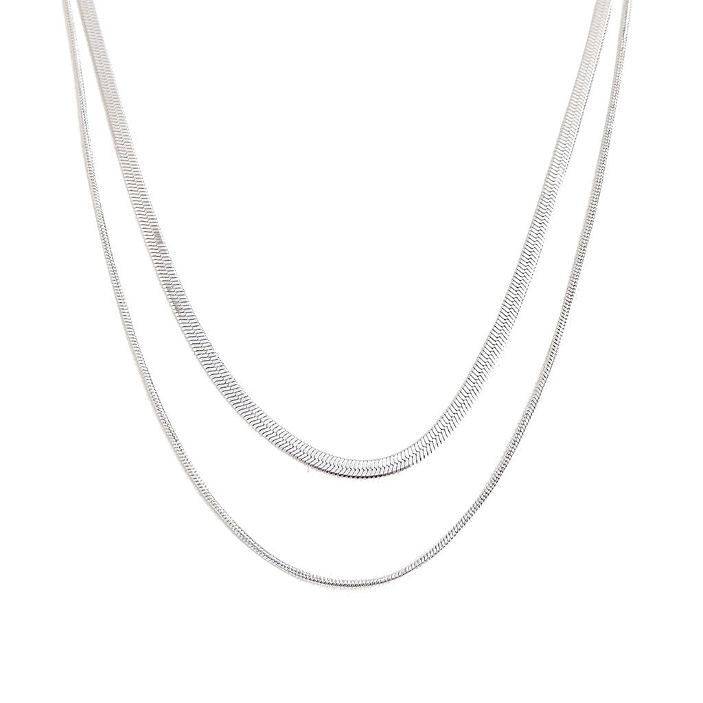 A廠 韓系雙層疊戴蛇骨鏈銅鍍白金項鍊 批發 折扣@洽客服 25.04.W3「2869」