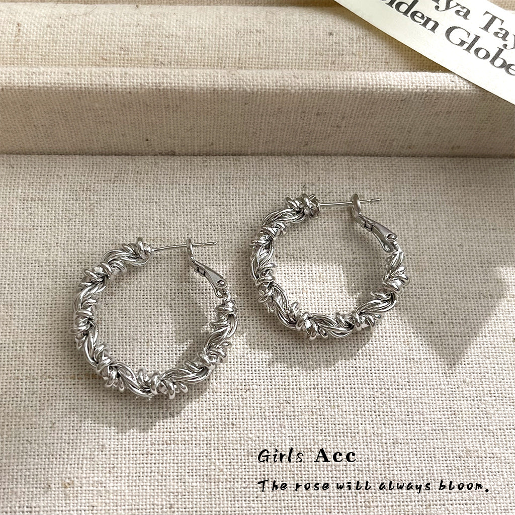 A廠 韓系韓款高級感纏繞蕾絲耳圈銀針耳環 批發 折扣@洽客服 25.05.W5「5719-5720」