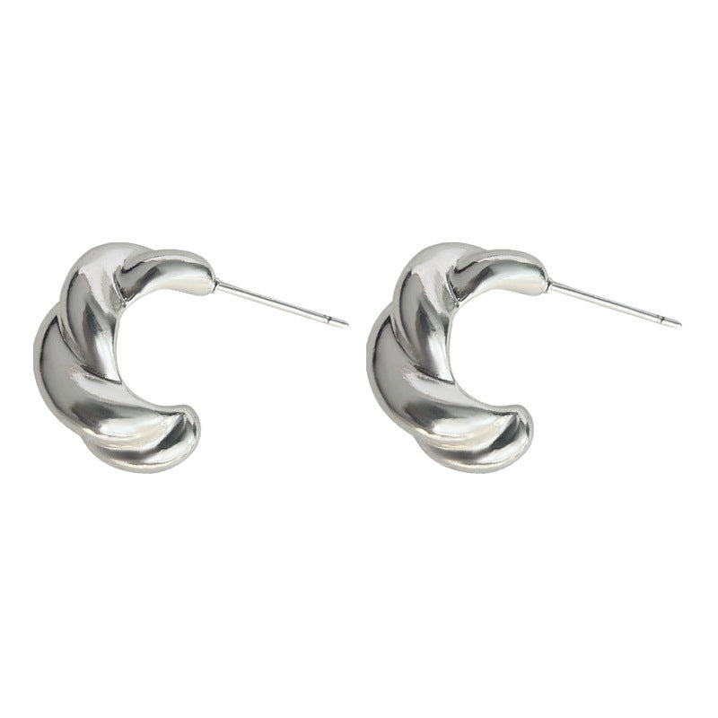 A廠 日韓款 極簡主義幾何麻花圈銀針耳環 批發 折扣@洽客服 25.11.W2「4092」