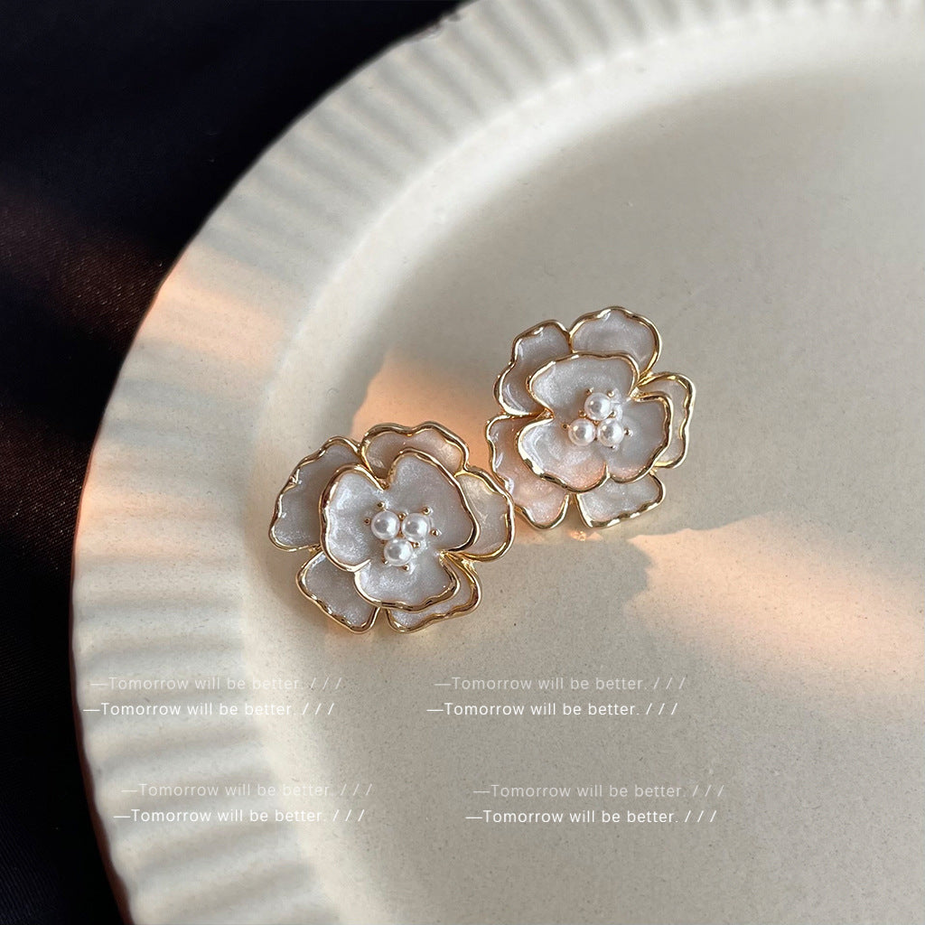 A廠 韓系優雅氣質山茶花銀針耳環「2707-2708」25.01.W2