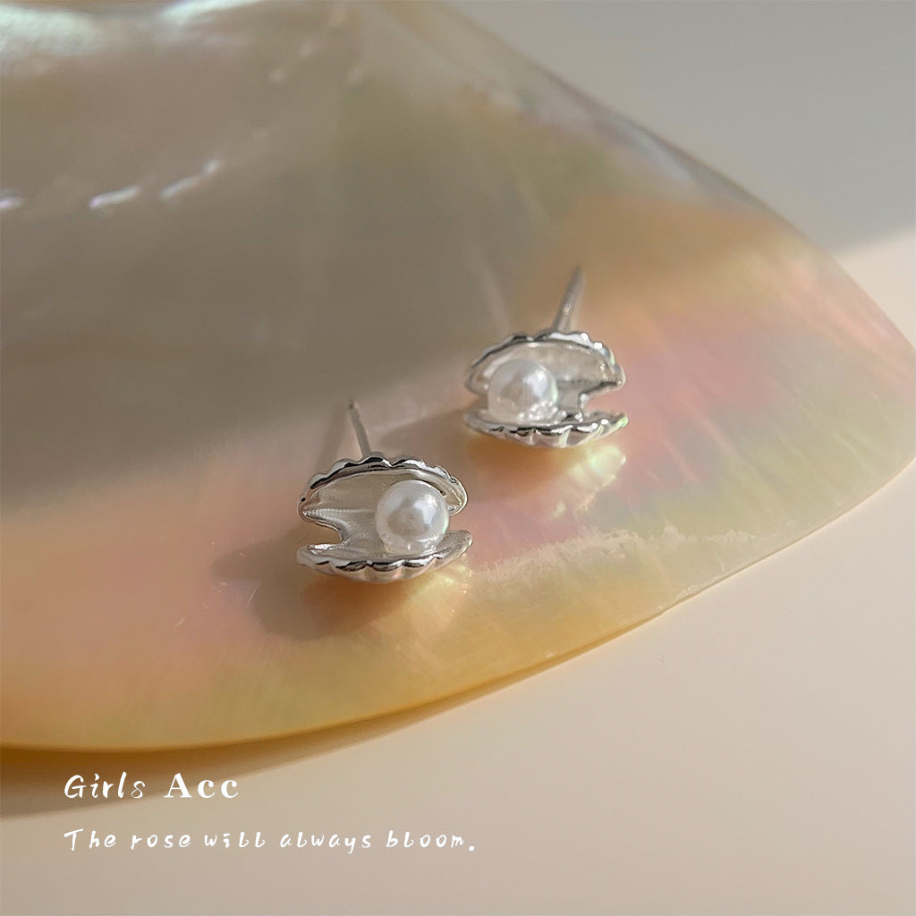 A廠 韓國韓系簡約蚌殼珍珠銀針耳環 批發 折扣@洽客服 25.09.W1「4642」