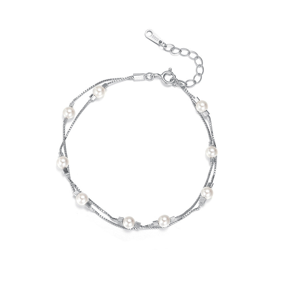 C廠 韓國韓版雙層疊戴珍珠S925純銀手鍊 批發 折扣@洽客服 26.01.W1「YL0125」