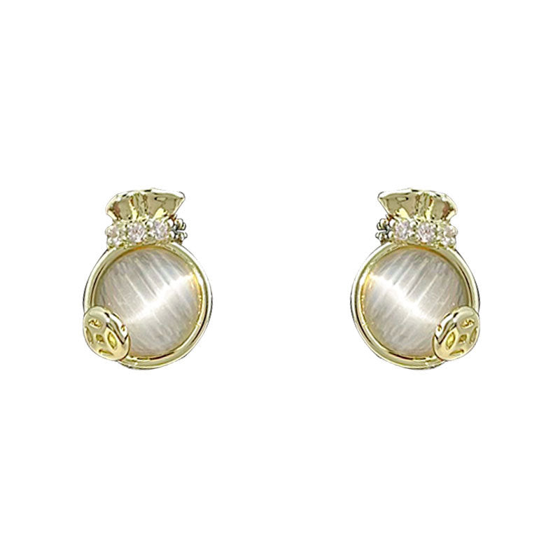 A廠 日韓款玻璃貓眼石錢袋銀針耳環 批發 折扣@洽客服 25.11.W4「6771」