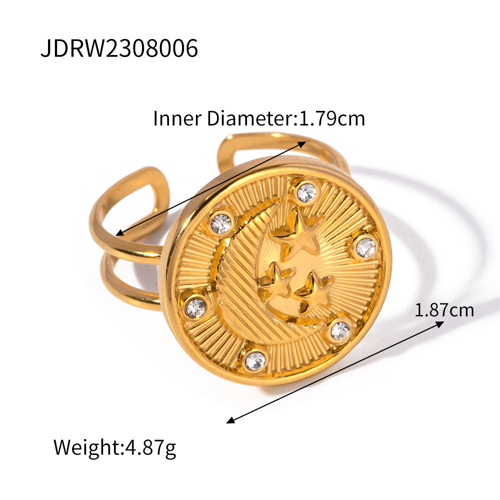 B廠 歐美款月亮星星浮雕鈦鋼鍍18K金耳環「JDEW2306030」24.10.W3 批發折扣@洽客服