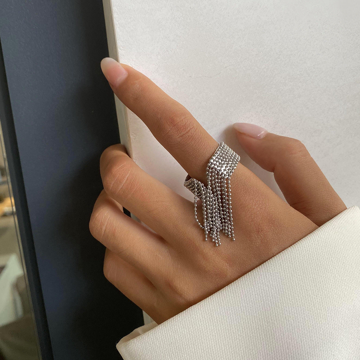 B廠 歐美款歐美串珠流蘇鈦鋼鍍18K金戒指「JDRW2408019」24.10.W3 批發折扣@洽客服