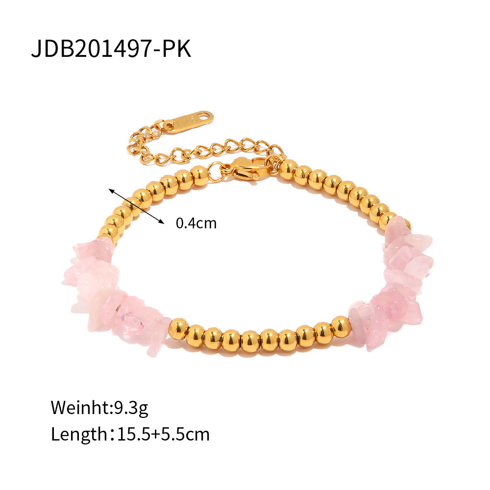 B廠 歐美款天然石鈦鋼鍍18K金手鍊「JDB201497」24.10.W3 批發折扣@洽客服