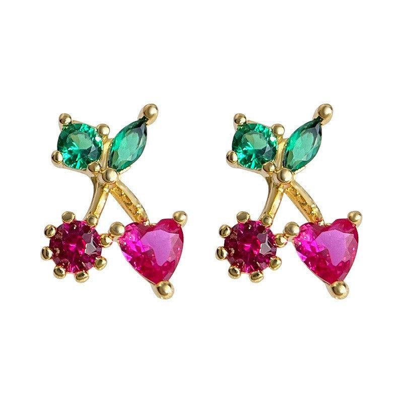 A廠 日韓款 微鑲鋯石櫻桃銀針耳環 批發 折扣@洽客服 26.03.W1「7111」