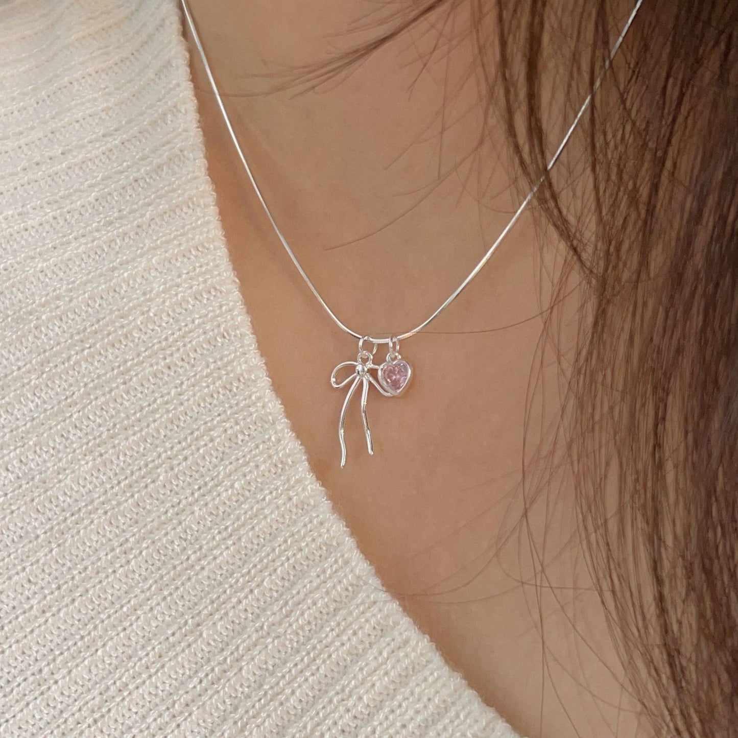 C3廠 韓國韓版愛心蝴蝶結S925純銀項鍊 批發 折扣@洽客服 25.12.W2「xl088-1」