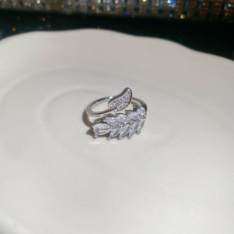 A2廠 日韓款超閃鋯石麥穗樹葉開口戒指 批發 折扣@洽客服 25.11.W4「HR2779」